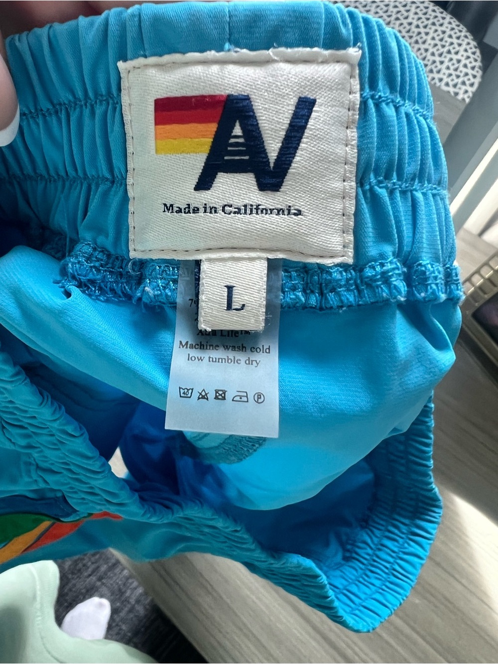 Aviator Nation Blue Athletic Shorts with Rainbow Side Stripes - Picture 3 of 3